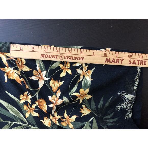 Caribbean Joe Black Rayon/Polyester Loop Button Palm Flower Hawaiian Shirt L - Picture 7 of 8